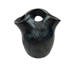 Cherokee Black Pottery Wedding Vase Woven Design Handmade Decorative Clay